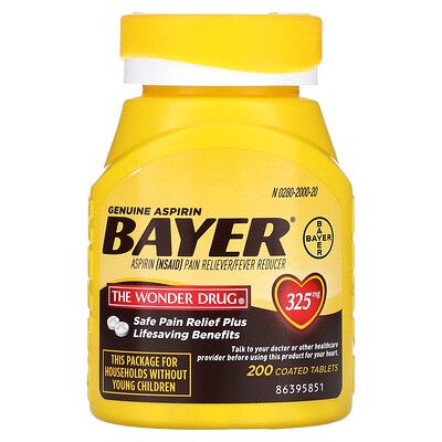 Bayer, Genuine Aspirin, 325 mg, 200 Coated Tablets