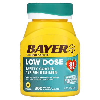 Bayer, Safety Coated Aspirin Regimen, Low Dose, 81 mg, 300 Enteric Coated Tablets