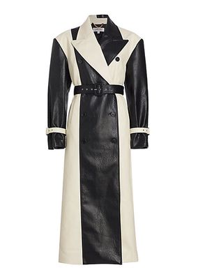 Baylor Faux-Leather Colorblocked Coat