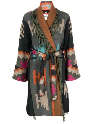 Bazar Deluxe abstract-print fringed coat - Blue