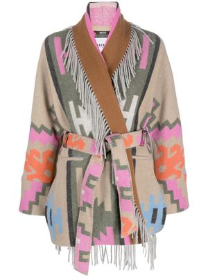 Bazar Deluxe abstract-print fringed coat - Neutrals