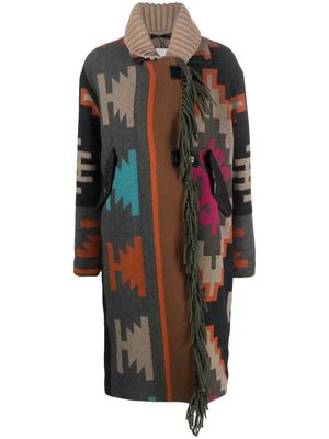 Bazar Deluxe fringed patterned-intarsia coat - Neutrals
