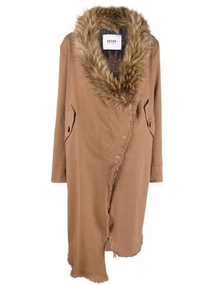 Bazar Deluxe fur-trim asymmetric-hem coat - Brown