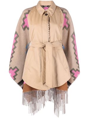 Bazar Deluxe patterned intarsia-knit panelled coat - Neutrals