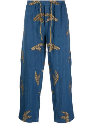 Baziszt Akel embroidered-motif cotton trousers - Blue