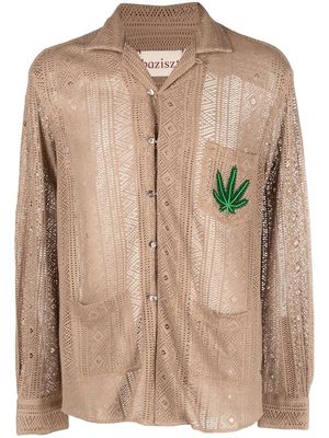 Baziszt crochet leaf-detail long shirt - Brown