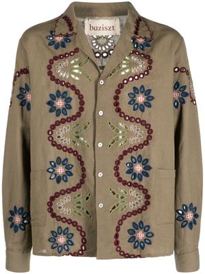 Baziszt embroidered-design cotton blend shirt - Green