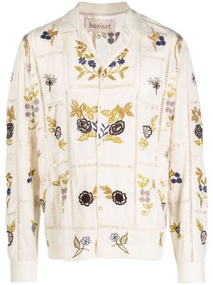 Baziszt embroidered-design cotton blend shirt - Neutrals