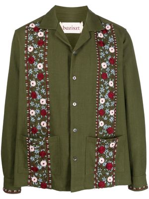 Baziszt floral-embroidered cotton shirt - Green