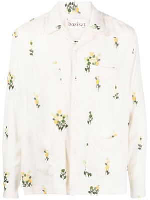 Baziszt floral-embroidered linen shirt - Neutrals