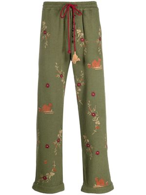 Baziszt floral-print cotton loose-fit trousers - Green