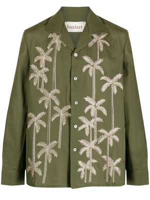 Baziszt palm tree-embroidered long-sleeve shirt - Green
