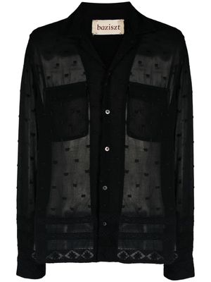 Baziszt polka-dot embroidered semi-sheer cotton shirt - Black