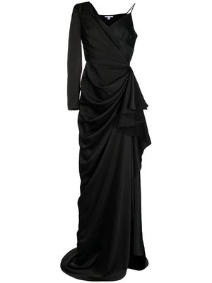 BAZZA ALZOUMAN asymmetric satin draped gown - Black
