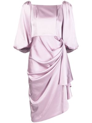 BAZZA ALZOUMAN bell-sleeve silk wrap dress - Purple