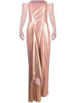 BAZZA ALZOUMAN draped lamé strapless gown - Pink
