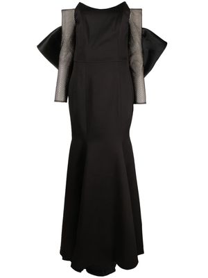 BAZZA ALZOUMAN off-shoulder satin fishtail gown - Black