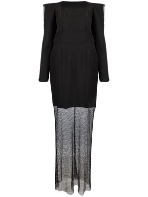 BAZZA ALZOUMAN rhinestone-embellished off-shoulder gown - Black