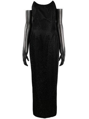 BAZZA ALZOUMAN rhinestone-embellished strapless gown - Black