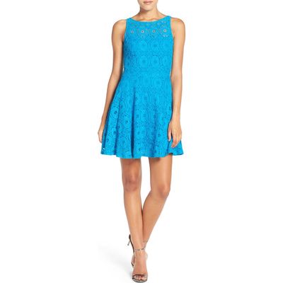 BB Dakota by Steve Madden BB Dakota Renley Lace Fit & Flare Minidress in Sky Blue 