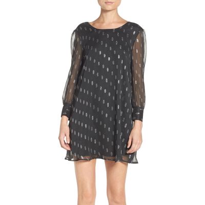 BB Dakota by Steve Madden BB Dakota Warren Metallic Chiffon Shift Dress in Black 