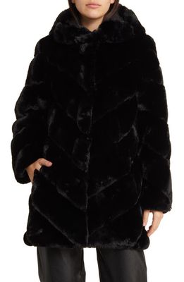 bcbg Chevron Faux Fur Hooded Jacket in Black