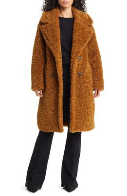 bcbg Double Breasted Faux Fur Teddy Coat in Toffee