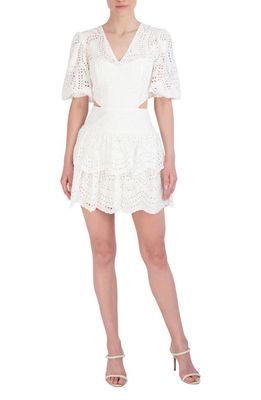 bcbg Eyelet Embroidery Side Cutout Dress in Offwhite