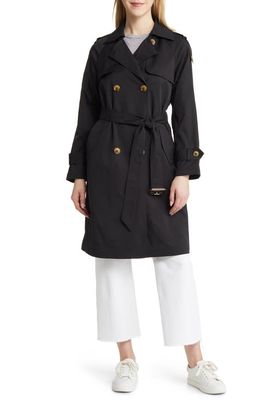bcbg Gun Flap Double Breasted Belted Trench Coat in Black