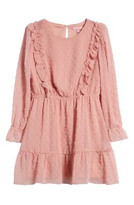 bcbg Kids' Clip Dot Ruffle Long Sleeve A-Line Dress in Dusty Rose