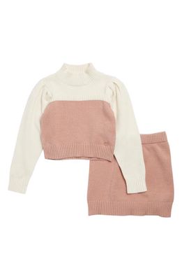 bcbg Kids' Colorblock Sweater & Skirt Set in Dusty Rose