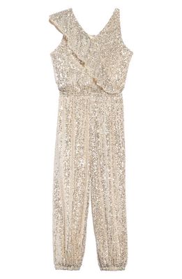 bcbg Kids' Ruffle Sequin Jumpsuit in Champagne