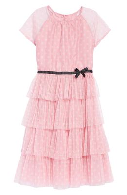 bcbg Kids' Tiered Dot Mesh Dress in Sweet Lilac Pink