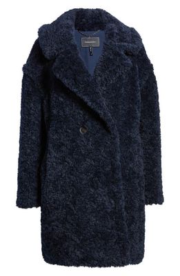 bcbg Longline Double Breasted Faux Fur Coat in Sapphire