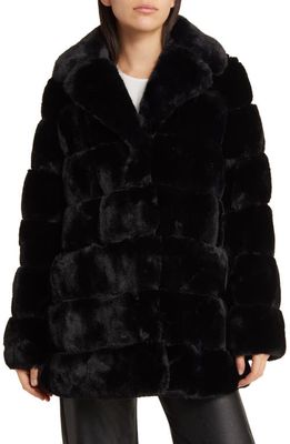 bcbg Notched Lapel Faux Fur Jacket in Black