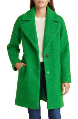bcbg Notched Lapel Single Breasted Bouclé Coat in Kelly Green