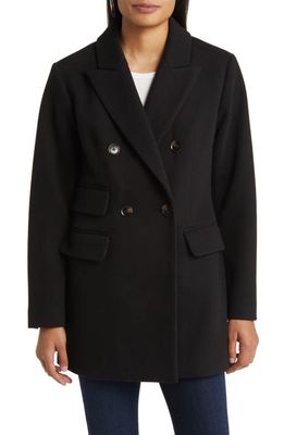 bcbg Peaked Lapel Double Breasted Coat in Black