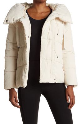 bcbg Pillow Collar Hooded Puffer Jacket in Oyster