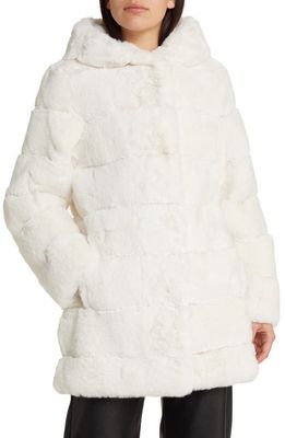 bcbg Quilted Faux Fur Hooded Coat in Ivory
