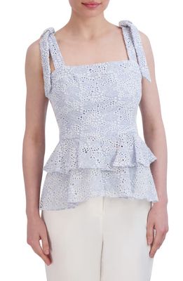 bcbg Ruffle Embroidered Eyelet Camisole Top in Heather Blue