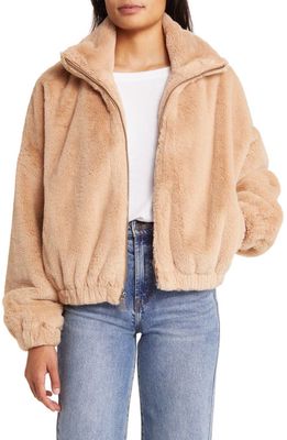 bcbg Stand Collar Faux Fur Bomber Jacket in Almond