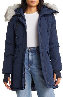 bcbg Water Resistant Coat with Removable Faux Fur Trim in Navy