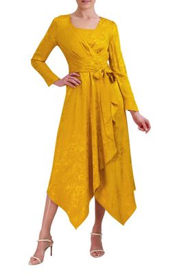 bcbg Wrap Front Long Sleeve Handkerchief Hem Cocktail Dress in Golden Yellow