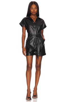 BCBGeneration Short Sleeve Faux Leather Romper in Black