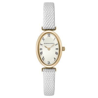 BCBGMAXAZRIA Classic Oval Gold Dial Embossed Leather Strap Watch in