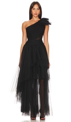 BCBGMAXAZRIA One Shoulder Evening Dress in Black