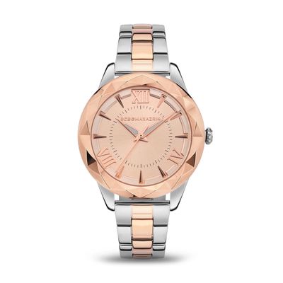BCBGMAXAZRIA Two-Tone Rose Gold Beveled Watch in Two Tone Silver Rose