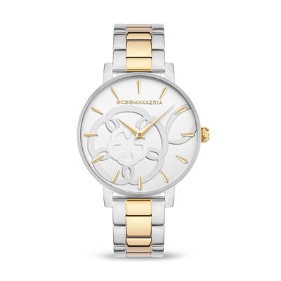 BCBGMAXAZRIA Two-Tone Rose Gold Flower Dial Watch in Two Tone Silver