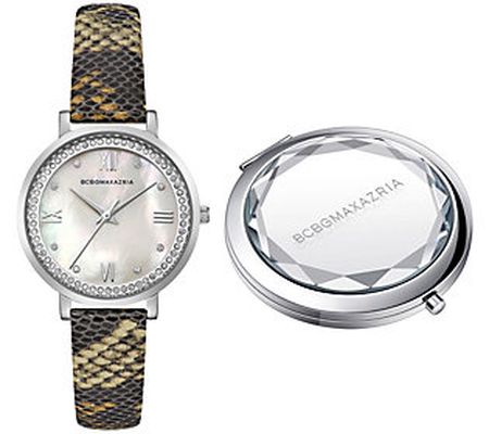 BCBGMAXAZRIA Women's Crystal Watch & Mirror Set