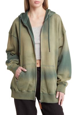 BDG Urban Outfitters Acid Wash Cotton Blend Zip Front Hoodie in Green